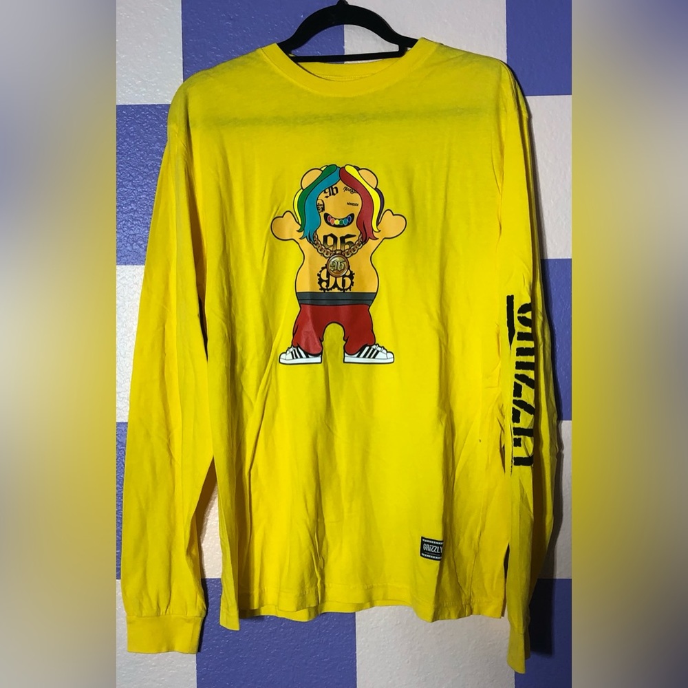 NWOT Grizzly Tekashi 6ix9ine 96 Bear 🐻 on Yellow Long Sleeve Tee - Size M